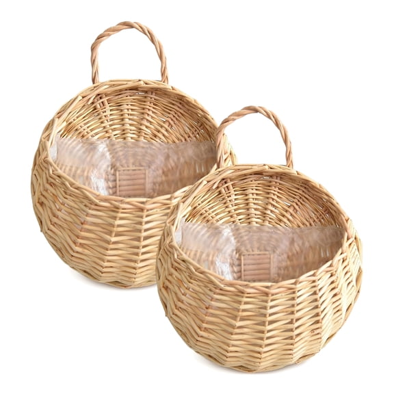 2Pcs Hanging Baskets for Plants Outdoor, Wall Basket with Waterproof Membrane Woven Planter Indoor with Handmade Weaving