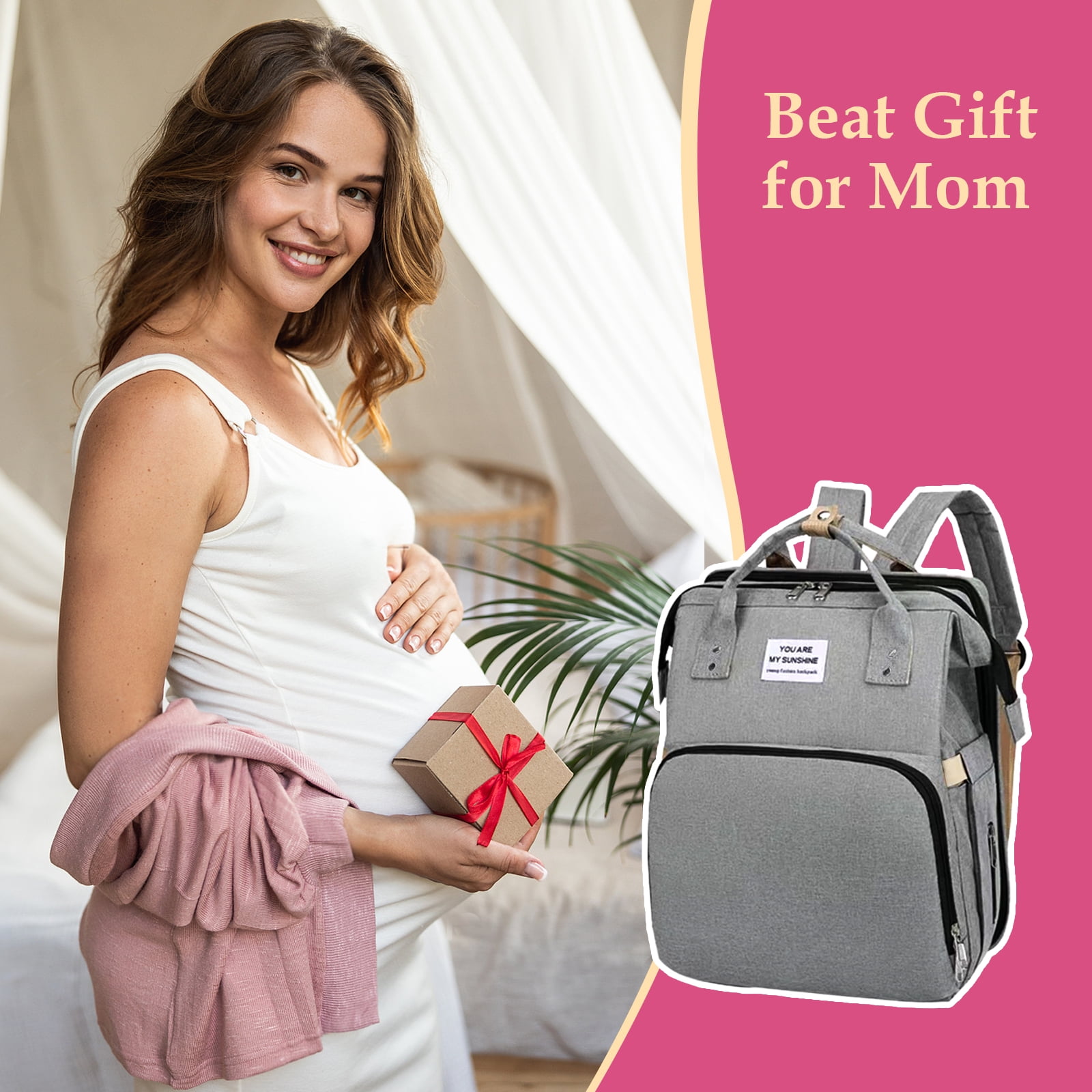 Diaper Bag Backpack, Large Waterproof Baby Bag for Mom with Changing Pad, USB Charging Port, Baby Shower Gifts, Gray