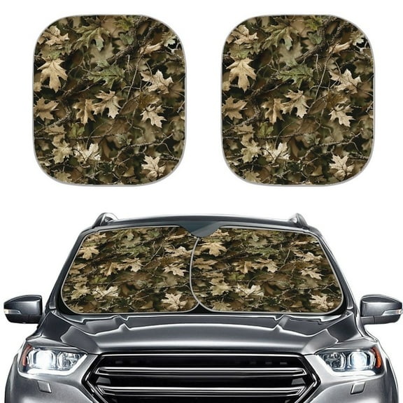 Kuiaobaty 2 Pieces Car Windshield Sun Shade Camo Hunting Forest Easy to Install Blocks UV Rays Sun Visor Mat Universal Fit Small Sedans Mini SUVs Trucks Exterior Accessories