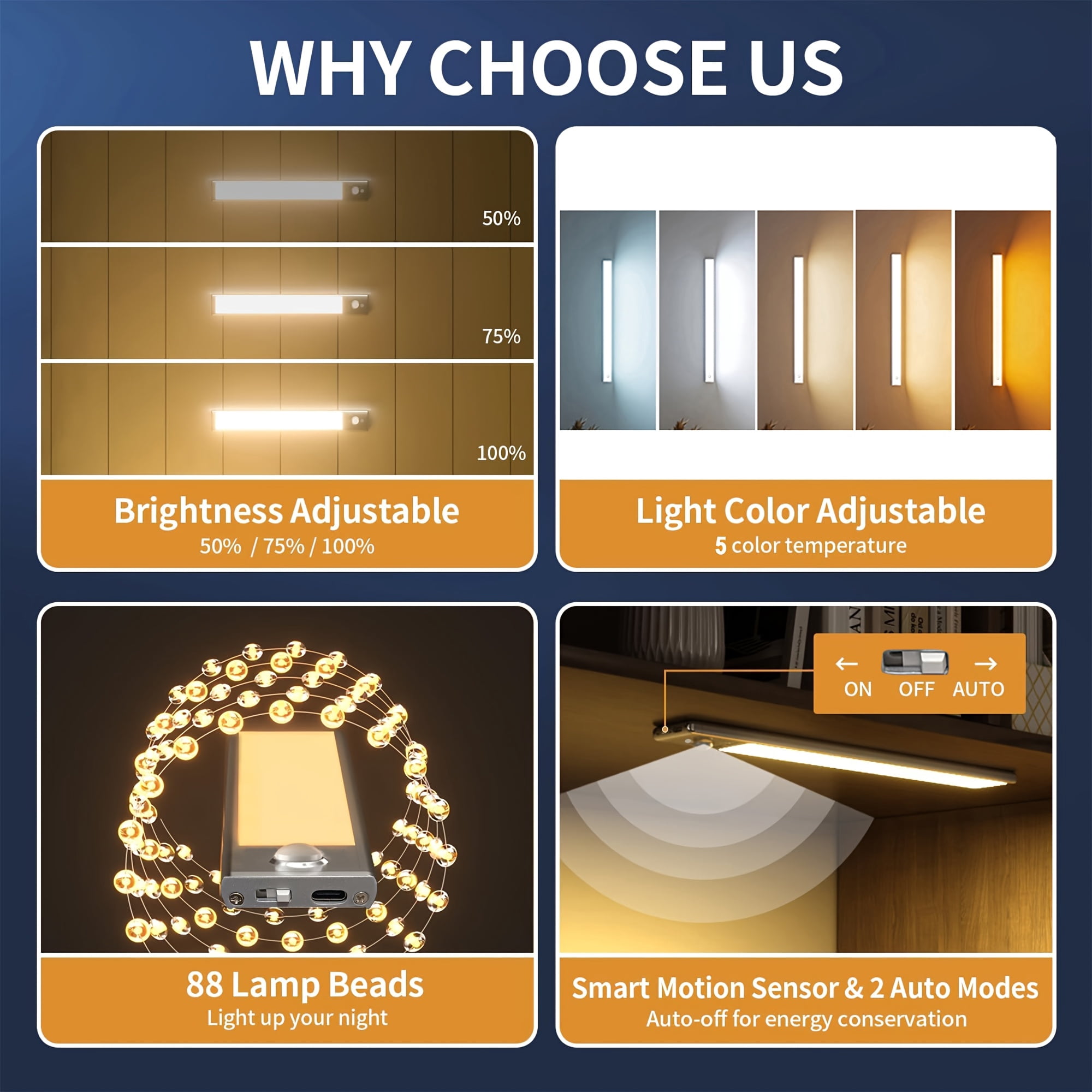 2-Pack 11.8'' Under Cabinet Lights, Motion Sensor Closet Lights, USB Rechargeable Wireless Cabinet Lighting, 5 Color Temps Magnetic Light for Kitchen, Pantry
