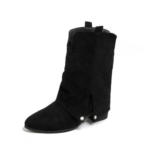 QHFBli Kitten Heel Mid-Calf Boots Stylish Suede Mid Calf Boots With Side Slit Design Comfortable Heel Ankle Booties For Women Fall Winter