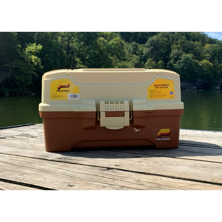 Plano Retro 2-Tray Fishing Tackle Box, Durable Solid Brass Hardware,  Tan/Brown 
