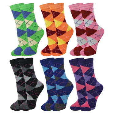 Sumona 6 pairs Women Argyle Fancy Design Novelty Colorful Crew Socks 9-11