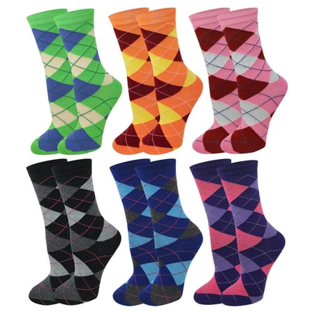 

Sumona 6 pairs Women Argyle Fancy Design Novelty Colorful Crew Socks 9-11