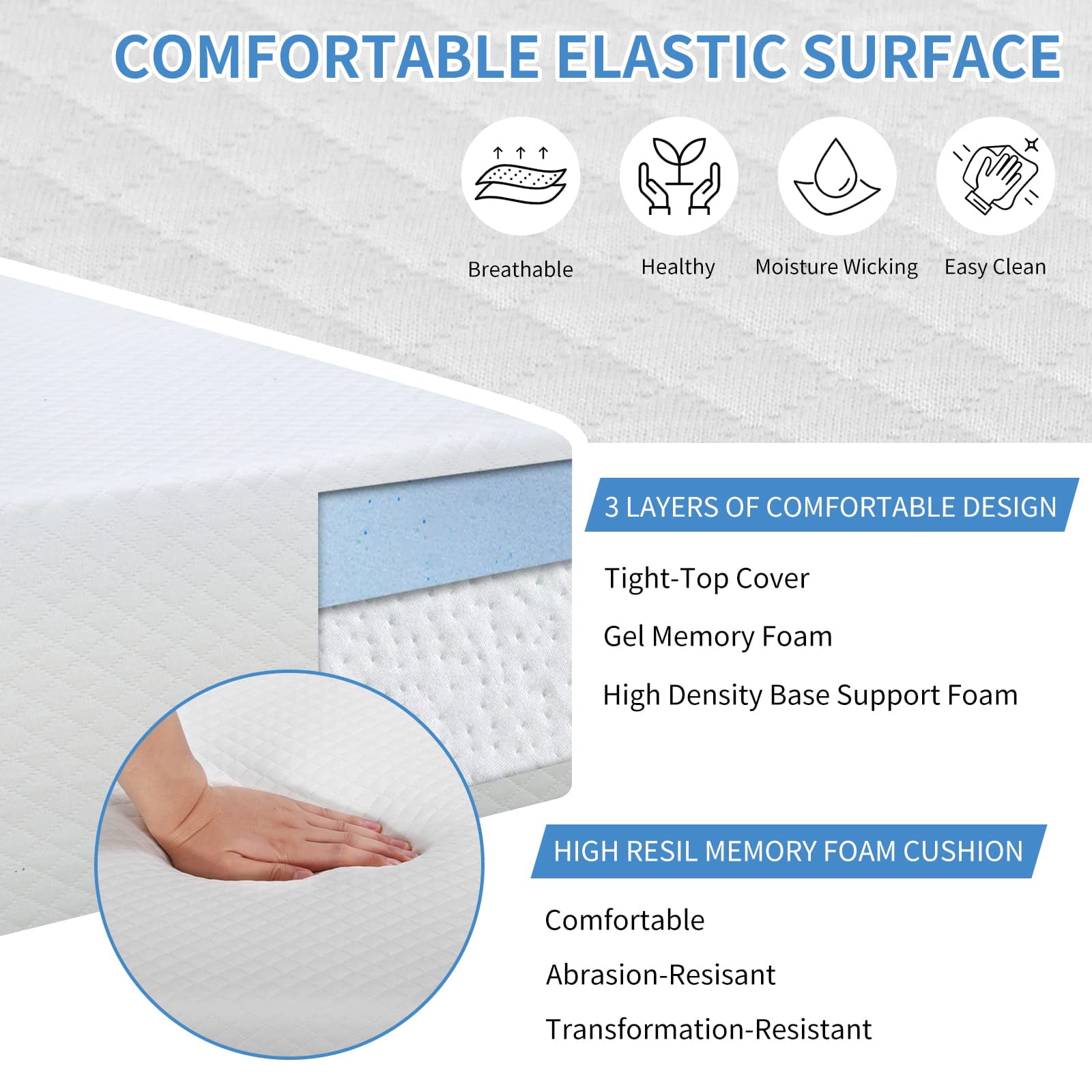CL.HPAHKL 5 Inch Full Size Mattress, Gel Memory Foam Mattress Medium Firm Bed in a Box, CertiPUR-US Certified, Cooling Sleep & Pressure Relief for Kids/Adults, Fiberglass Free