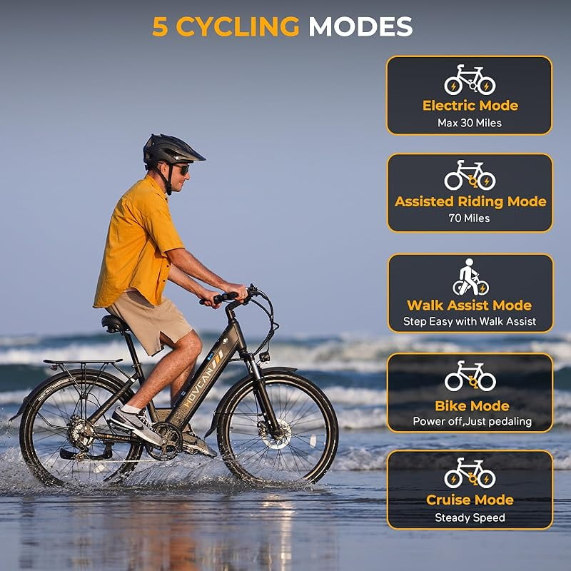 V80 Movcan  Electric Bike, 1000W Motor 28MPH Ebike, 48V 13Ah Removeable Battery, 26''  Cruiser Adult Electric Bicycles up to 70 Miles