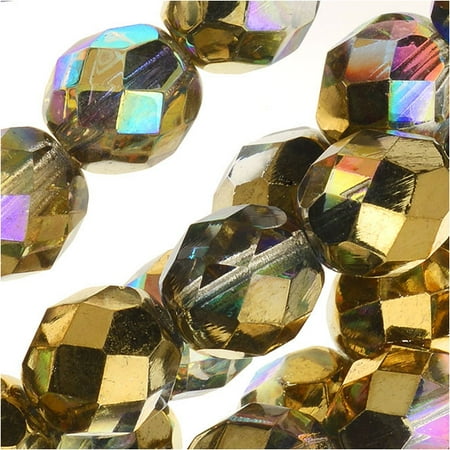 - Czech Fire Polished Glass, Faceted Round Beads 8mm, 20 Pieces, Crystal Golden Rainbow
