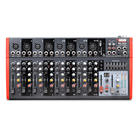NOVIK NEO MIXER NVK 1202FX 12 Channel Ultra-Slim 8 channels with pre-amplifiers of Mic and Phantom Power (+48v) 4 channels (Best Four Channel Mixer)