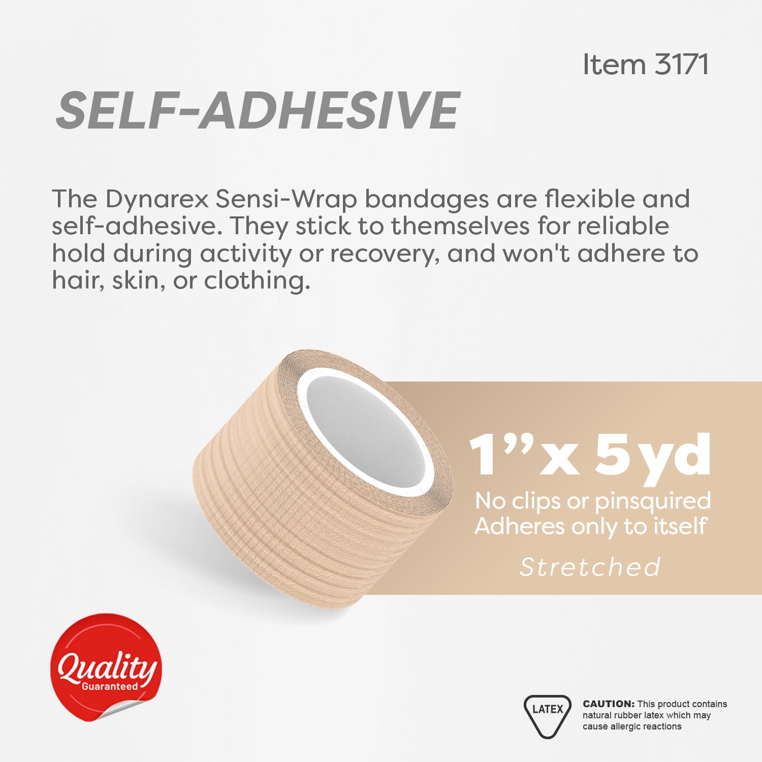 Dynarex Sensi-Wrap Self-Adhesive Bandages, 30-Pack, 1" x 5 yards, Tan, Latex, Colored Elastic Cohesive Athletic Tape, Tattoo Grip & Vet Wrap