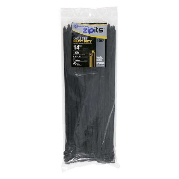 Cambridge ZipIts Cable Ties 14 Inch 120 Lb Heavy Duty Zip Ties 100