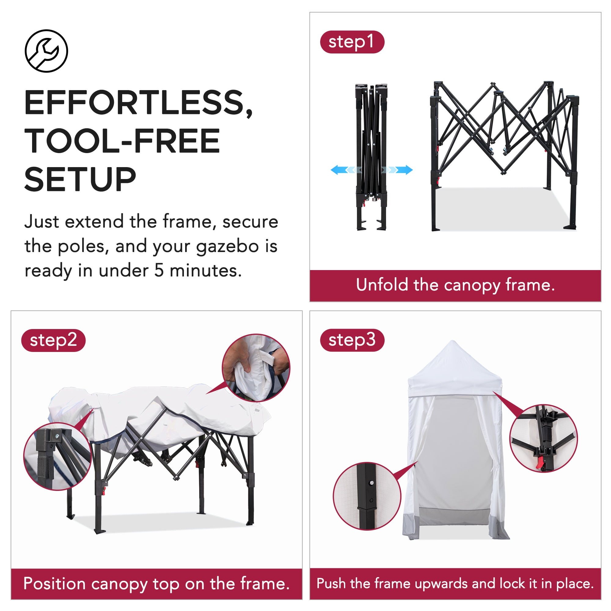 Sunjoy 4’ x 4’ Grey Pop-Up Canopy Tent, Outdoor Instant Pop-Up Gazebo, Portable Privacy Changing Tent with Sidewalls