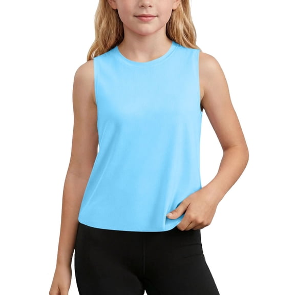 WRKEKC Kids Athletic Tank Tops Solid Color Round Neck Sleeveless Quick Dry Breathable Sporty for 5-15 Years