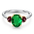 thumbnail image 3 of Gem Stone King 925 Silver and 10K Yellow Gold Green Nano Emerald and Red Rhodolite Garnet Engagement Ring for Women | 2.24 Cttw | Oval 9X7MM | Gemstone May Birthstone | Size 9, 3 of 6