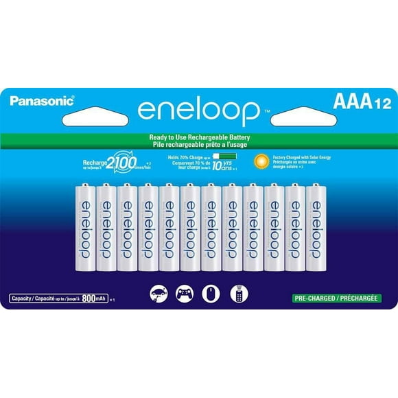 Panasonic Eneloop AAA 2100 Cycle Ni-MH Pre-Charged Rechargeable Batteries, (Pack of 12)