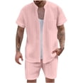 thumbnail image 3 of VBTAPA Mens Summer Beach Outfits 2 Piece Button Down Shirt and Shorts Sets Casual Vacation Set Resort Wear Pink XXL, 3 of 7