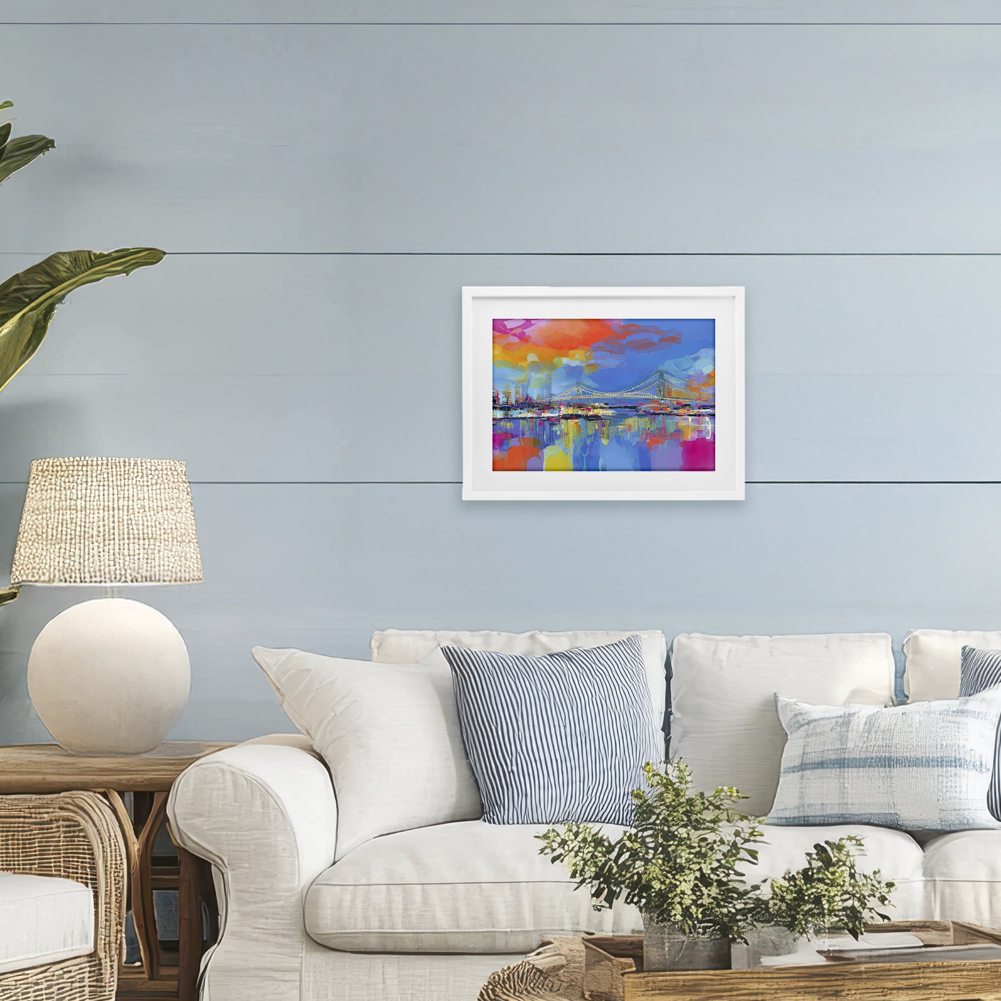 Stupell Industries Bay Bridge Aglow at Sunrise White Framed Print Under Glass, design by Chromatic Storm Studio