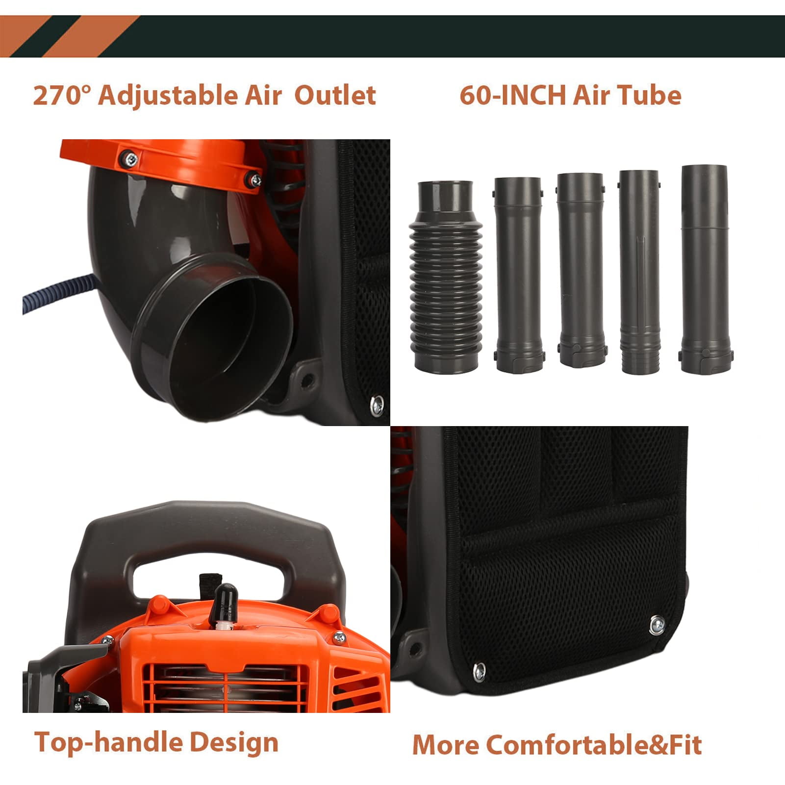 Bremoi Backpack Gas Powered Leaf Blower, 52CC 550CFM 2-Stroke Grass Lawn Blower Air Cooling Gasoline Backpack Grass Blower with Air-Cooled, Snow Blower for Garden Care