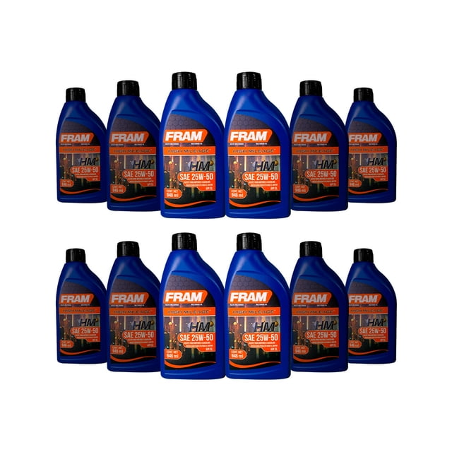 Aceite Mineral Motor FRAM Alto Kilometraje 25W50 12 Botellas