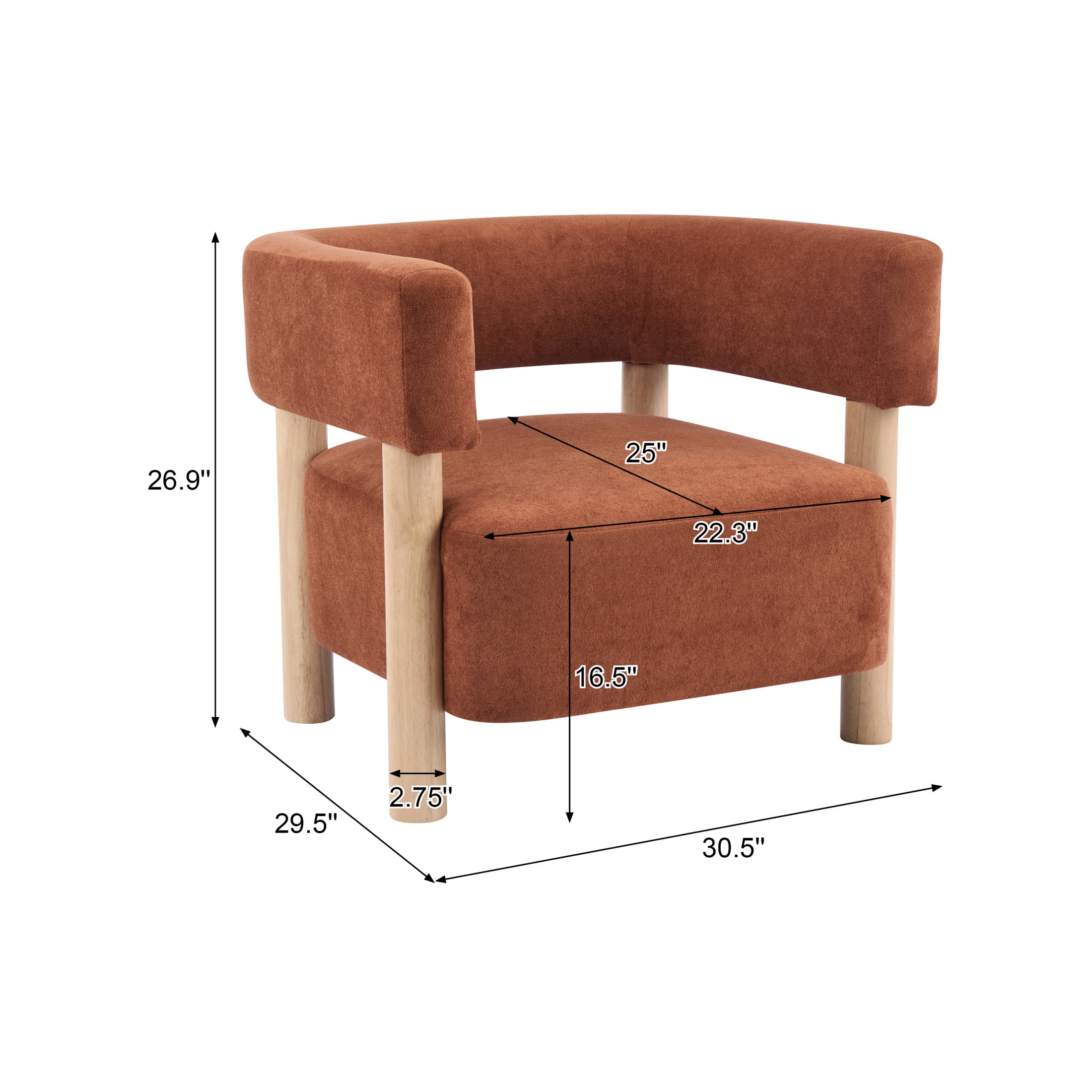 Christopher Knight Home Modern Boucle Upholstered Accent Chair, Lounge Chair with Solid Wood Legs, Burnt Orange, Set of 2