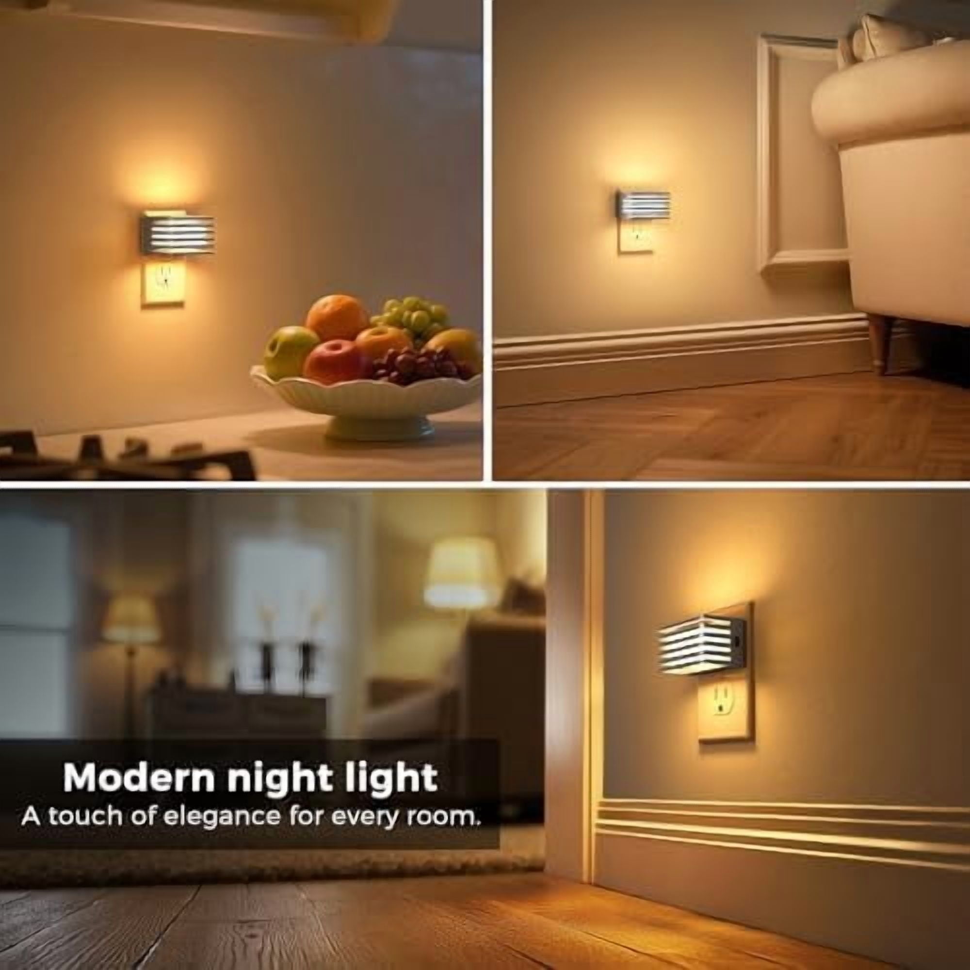 RibRave Night Lights Plug into Wall, 2 Pack Modern Night Light with Dusk to Dawn Sensor, Dimmable Plug in Night Light, Adjustable Brightness, 3000K Soft White for Bedroom Bathroom Hallway(Silver)