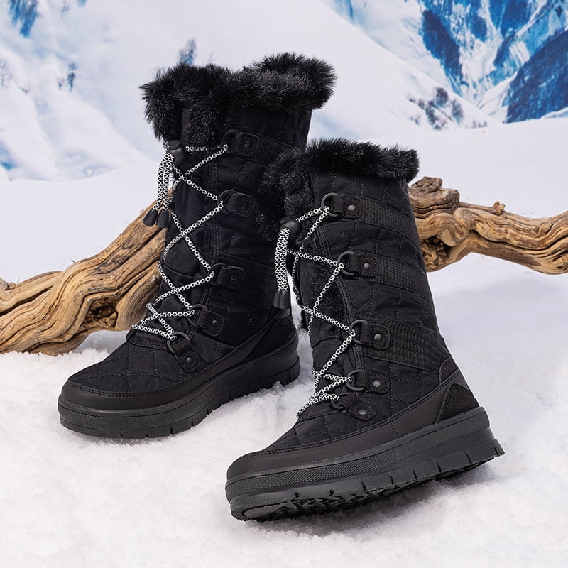 BURUDANI Women's Quilted Lace-Up Winter Snow Boots