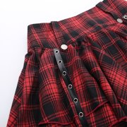 Aellinatey Dark Goth Women Checkered Pleated Ruffle Eyelets Bandages A Line Mini Skirt