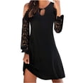 thumbnail image 1 of Robe à Manches Longues pour Femmes Mode Femmes Col Rond Uni Dentelle Manche Ajourée Patchwork Décontractée Ample Robe, 1 of 9