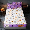 thumbnail image 4 of Homewish Halloween Cartoon Ghost Zipper Twin Comforter Sets with Fitted Sheet and 2 Pillowcases, Bat Pumpkin Zipper Bedding Set, Lavender Purple Black Orange, Pumpkin Bat Reversible, 4 of 7