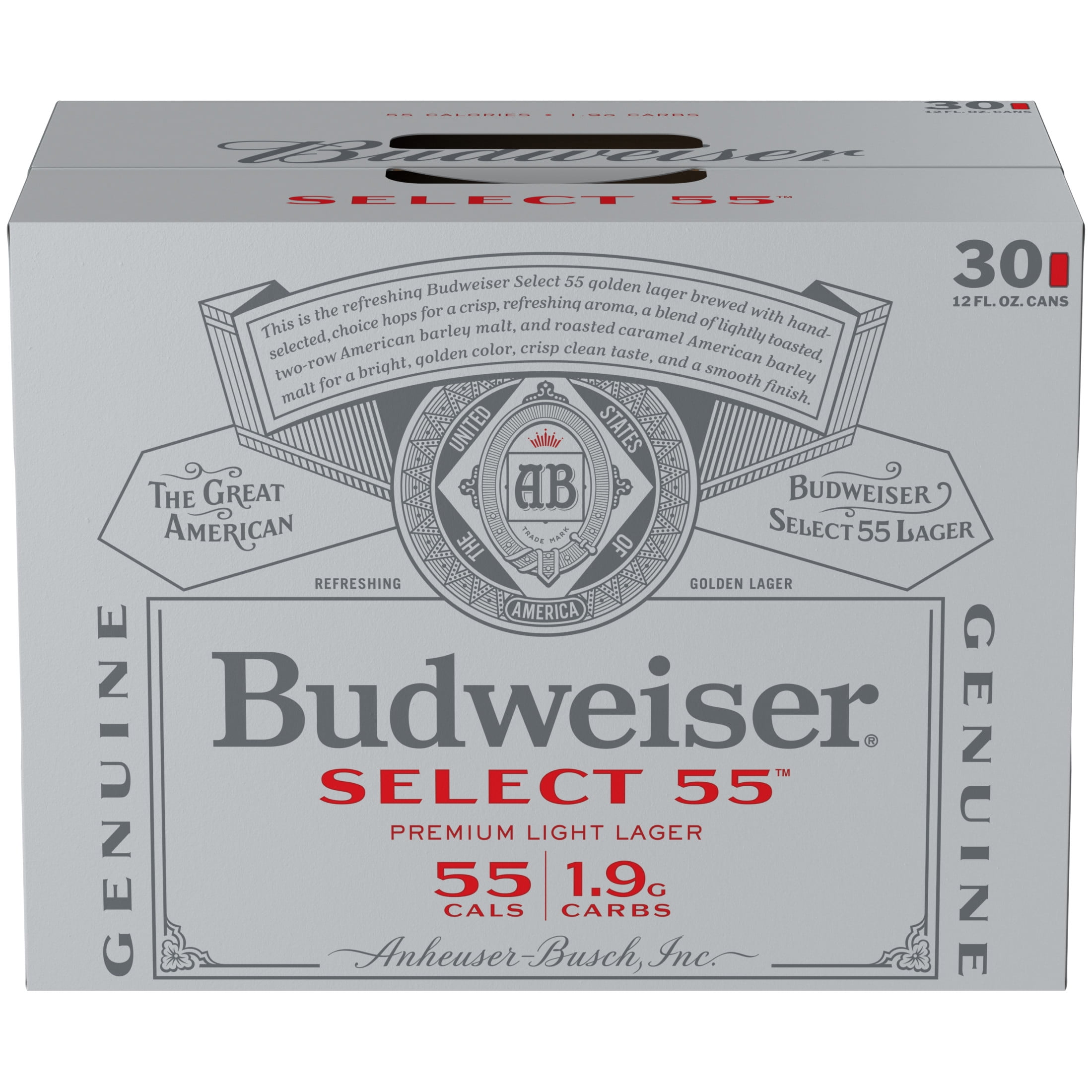 Budweiser Select 55 American Lager Beer 30 pack 12 fl oz Aluminum Cans 2.4% ABV