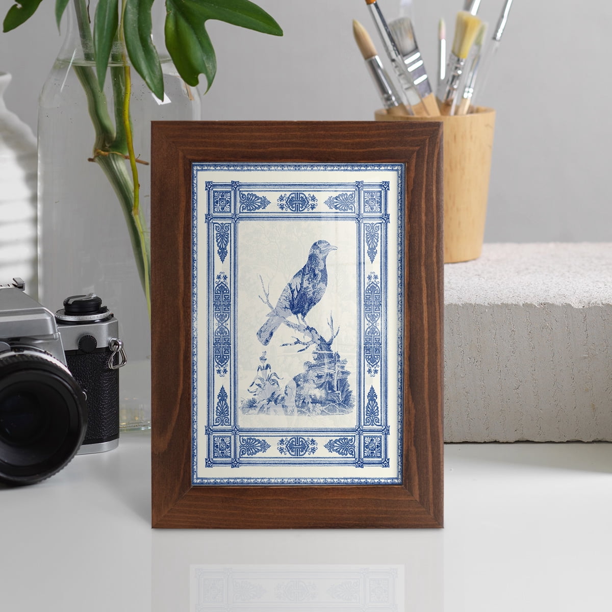 Toile de Jouy I -Framed Print w/glass-Chestnut