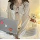 thumbnail image 4 of Conjunto de pijama para mujer, 2 piezas, ropa de descanso, manga larga, pantalones superiores, ropa para otoño, blanco, L, 4 of 7