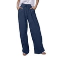 thumbnail image 1 of Women's Casual Solid Color Tether Loose Yoga Trousers - Polyester, Mid - Waist Elastic, Side Pockets, Comfortable, Size Chart, 1 of 5