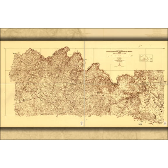 24"x36" Gallery Poster, map Fredericksburg Spotsylvania Battle field 1935