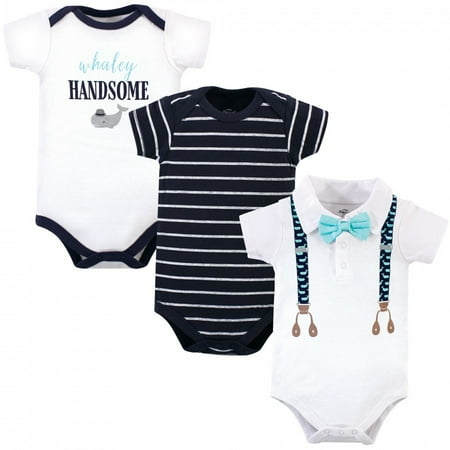 

Little Treasure Baby Boy Cotton Bodysuits 3pk Whale Suspenders 3-6 Months