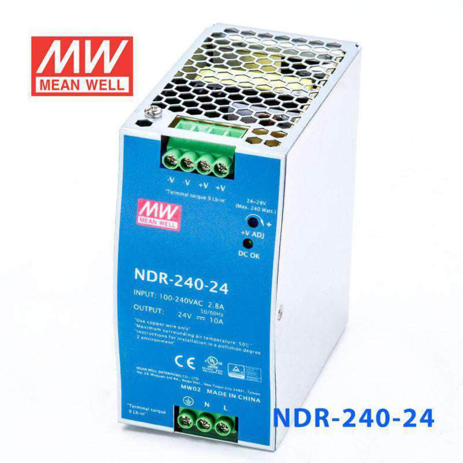Mean Well NDR-240-24 Single Output Industrial Power Supply 240W 24V - DIN Rail