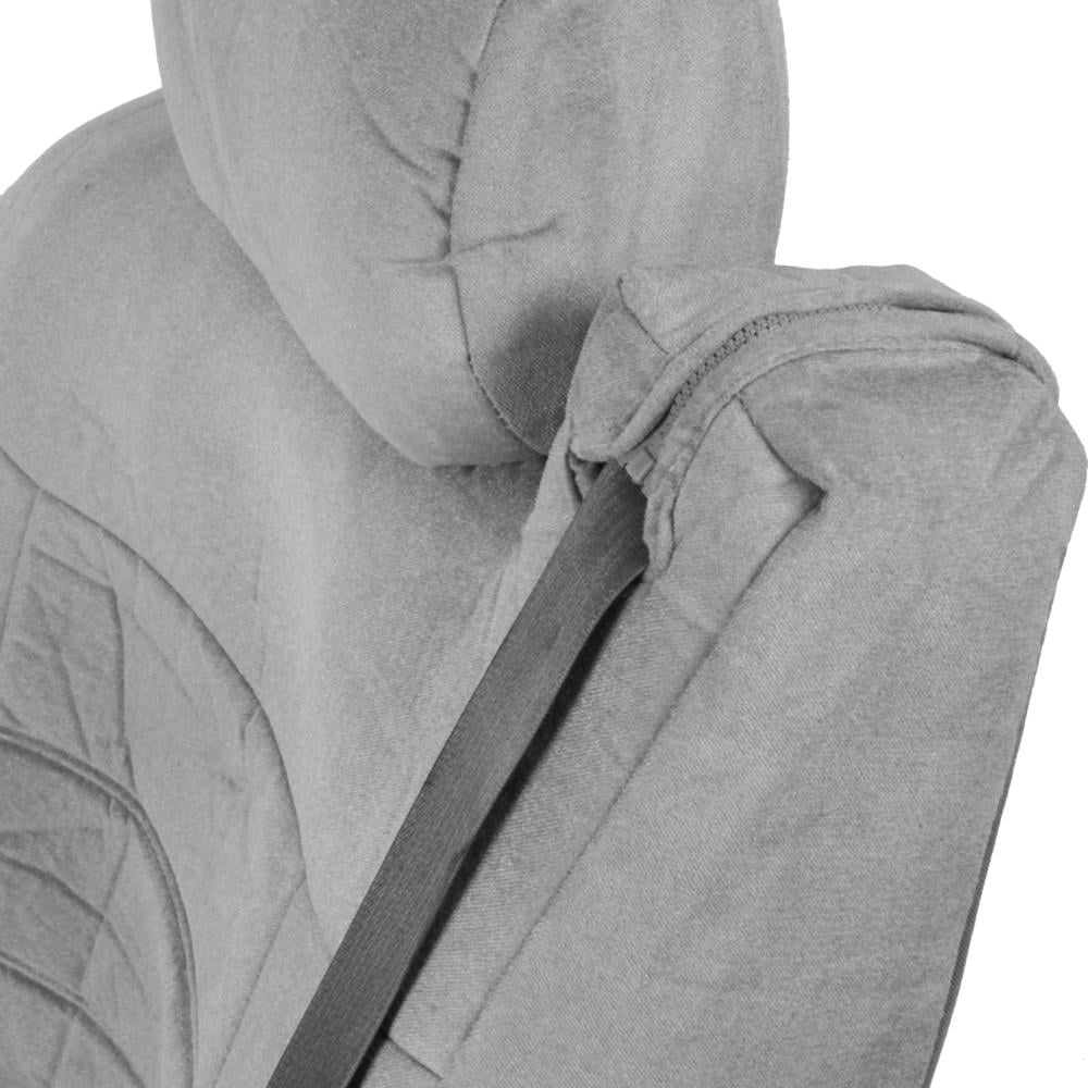 BDK Velour Fabric 2-Pack Front Seat Covers for Pick-Up Trucks, Trucks, Vans with Integrated Seat Belt, Integrated Arm Rest, Detachable Headrest - Gray