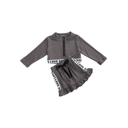 

Bmnmsl Baby Summer Sets LOVE Letters Printing Long-Sleeves Crop Top Sports Skirt