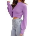 thumbnail image 4 of Long Sleeve Women Crew Neck Cropped Sweaters Ribbed Knit Crop Pullover, 4 of 6