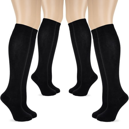

HUGH UGOLI Women Cotton Knee High Socks Long Dress School Uniform Socks for Girls Soft & Lightweight Boot Socks Shoe Size: 5-8 Black 4 Pairs
