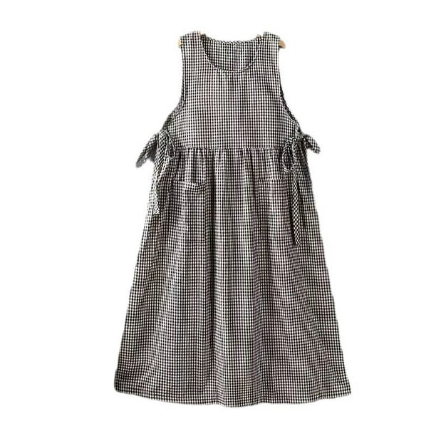 Vestido tipo delantal de algodón a cuadros de estilo coreano para mujer