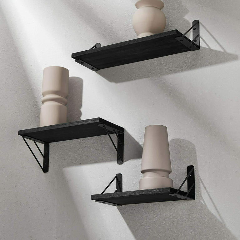WOPITUES Floating Shelves with Black Metal Guardrail, Shelves for Wall  Decor Set of 3, Wall Shelves for Bedroom, Bathroom, Kitchen, Living Room