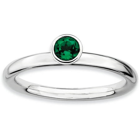 Stackable Expressions High 4mm Round Created Emerald Sterling Silver Ring