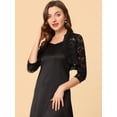 thumbnail image 3 of AllegK Cárdigan elegante con cuello con volantes pamujer, top de encogimiento de hombros con encaje floral transparente Negro S, 3 of 5