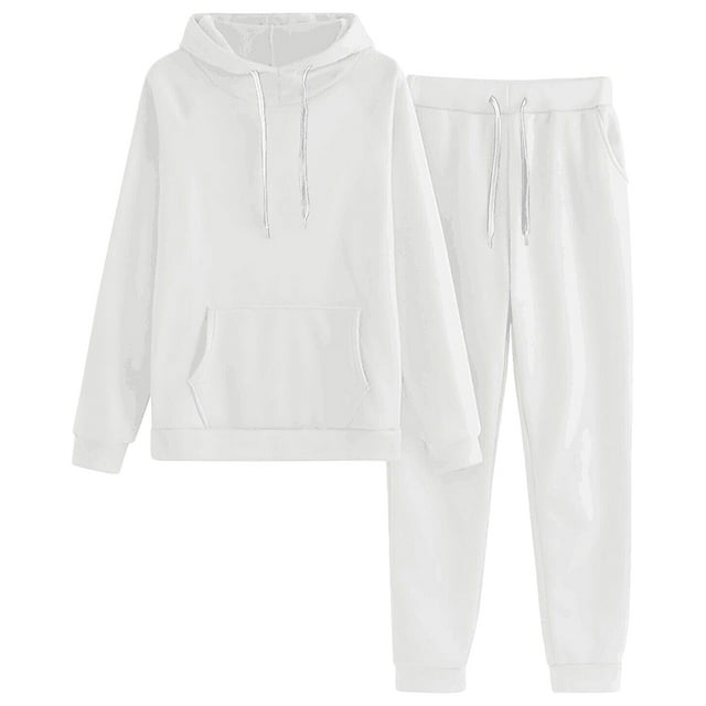 Guardoinrt Ensemble Pantalon à Capuche Stylé pour Femmes Survêtement à Capuche Confortable et Chaud Survêtements pour Femmes Blanc+m