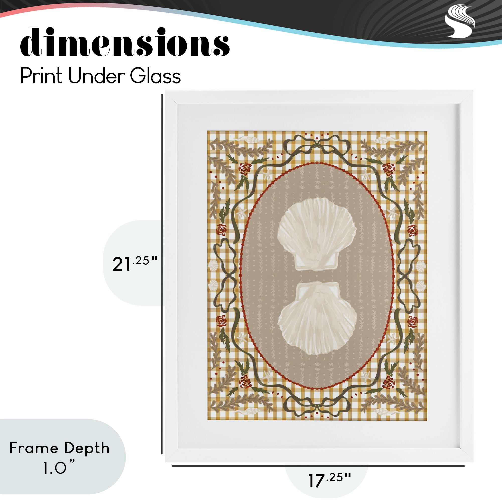 Stupell Industries Vintage Shells on Gingham White Framed Print Under Glass, design by Vero Illustrates