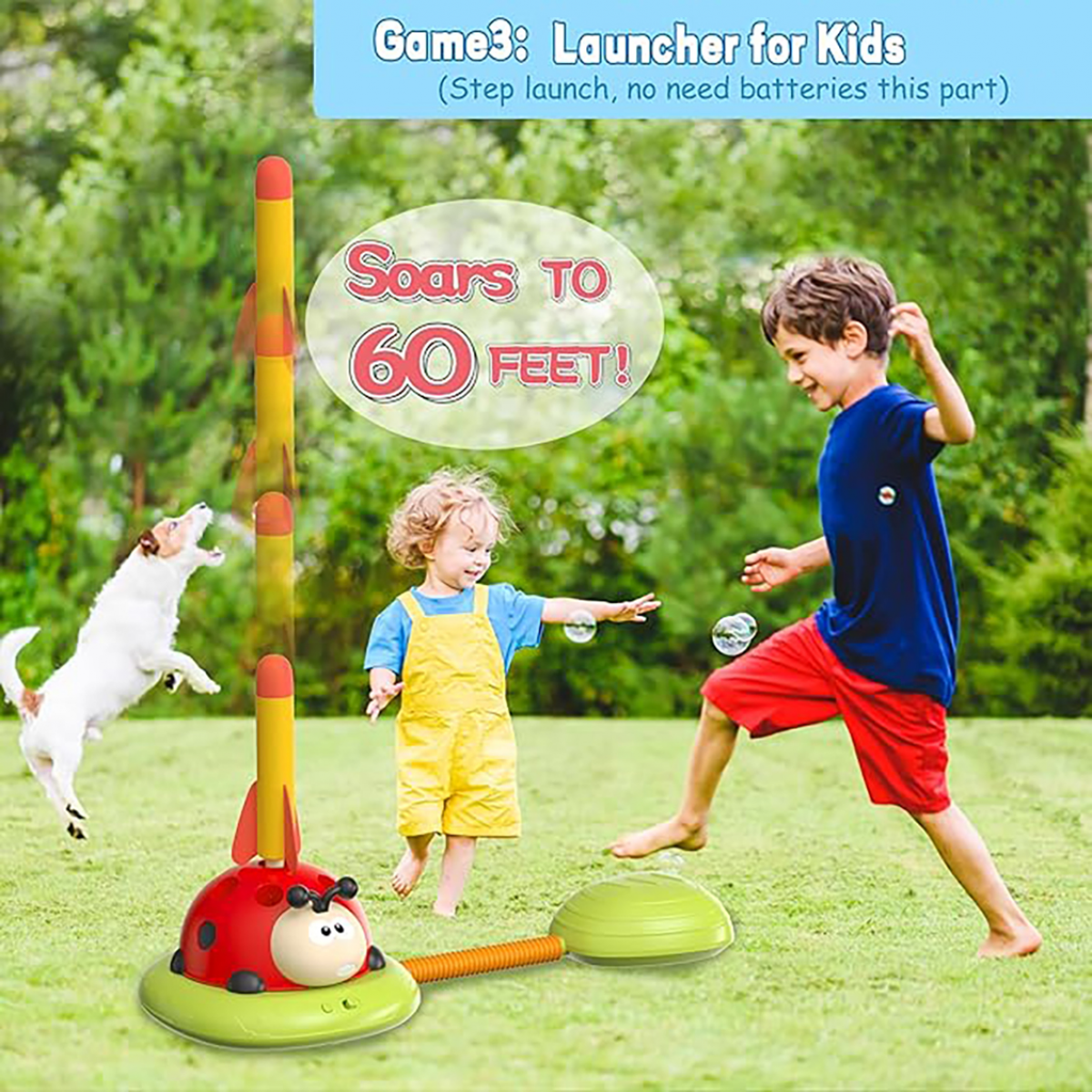 4 in 1 Kids Baseball Set with Musical Jump, Toss Rings & Stomping Launch for Kids Outdoor Games with Remote for Ages 4-8 Gifts