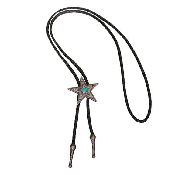 Yokua Men's Western Bolo Tie with Metal Star Turquoises Leather Cord Rodeos Necktie