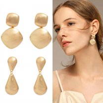 DESIGNICE 2 Pairs Statement Earrings for Women,Alloy Plating Geometric Teardrop Dangle Earrings for Women,Chunky Earrings Wife Girlfriend Jewelry Gift,Style3