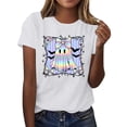 thumbnail image 2 of JOANKDMI Halloween Graphic T-Shirts for Women Cute Holographic Ghost Bow Print Short Sleeve Crewneck Casual Fall Tops Pastel Y2K Season Holiday Tee Shirts Blouses, 2 of 6