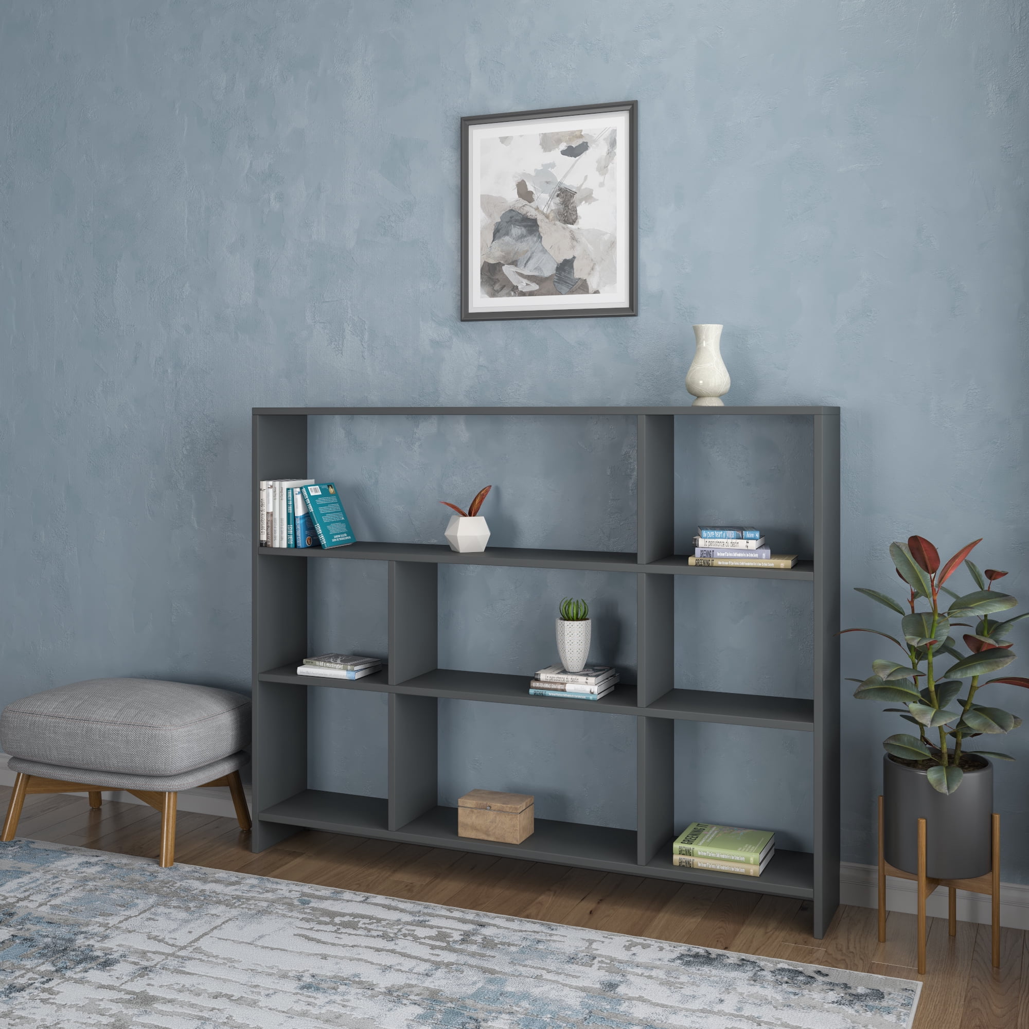 Ada Home Decor Lavina 3 Tier Open Shelf Cube Modern Bookcase, Anthracite